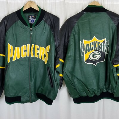 Vintage Mirage Green Bay Packers Leather Double Sided Bomber