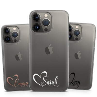 PERSONALIZED CUSTOM HEART NAME RUBBER PHONE CASE FOR iPhone 16 15 14 13 12 +