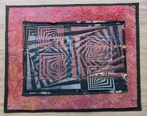 Handmade Mini Art Quilt Abstract Geometric Purple Blue 17x13.5