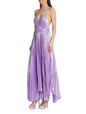 Alice Olivia Arista Halter Neck Accordion Pleat Maxi Dress