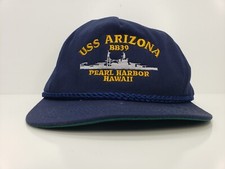 Vintage USS Arizona BB39 Pearl Harbor Embroidered Snap Back Hat Made in USA Cap
