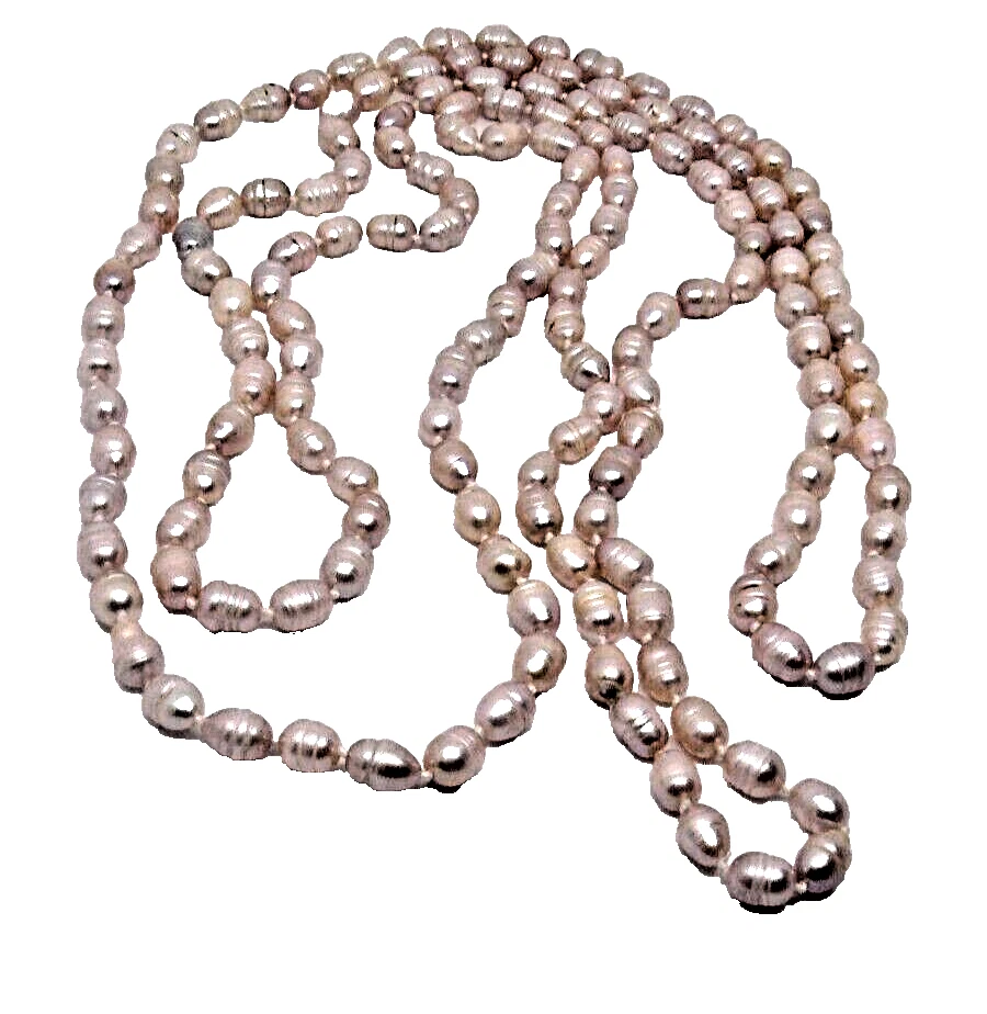 Collar de perlas barrocas de agua dulce rosa interminable vintage 64 pulgadas anudadas a mano