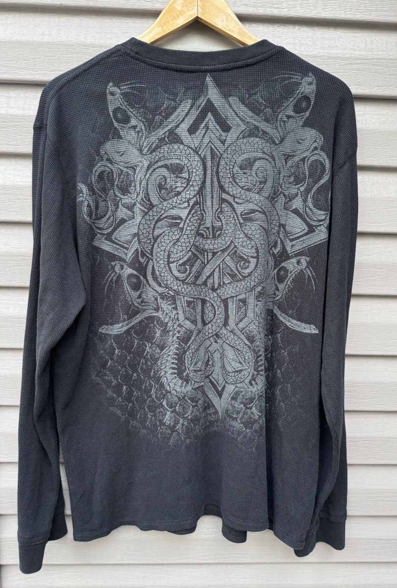 MMA Elite Mens 2XL Black Thermal Waffle Knit Shirt Snakes Cross