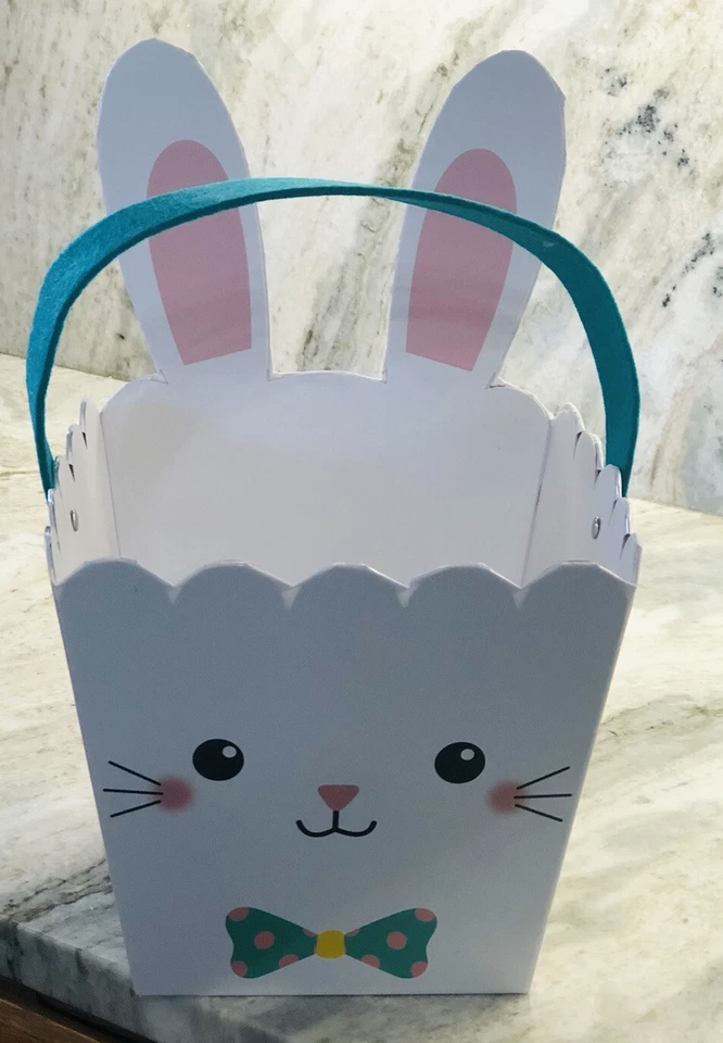 Cesta/caja de cartón blanco Pascua con tema animal conejo 8 pulgadas de alto 3+ Foto 3 de 4