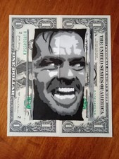 Dollar Art Street Art "Jack Nicholson" By Amorce Spray on Real Dollar No Banksy