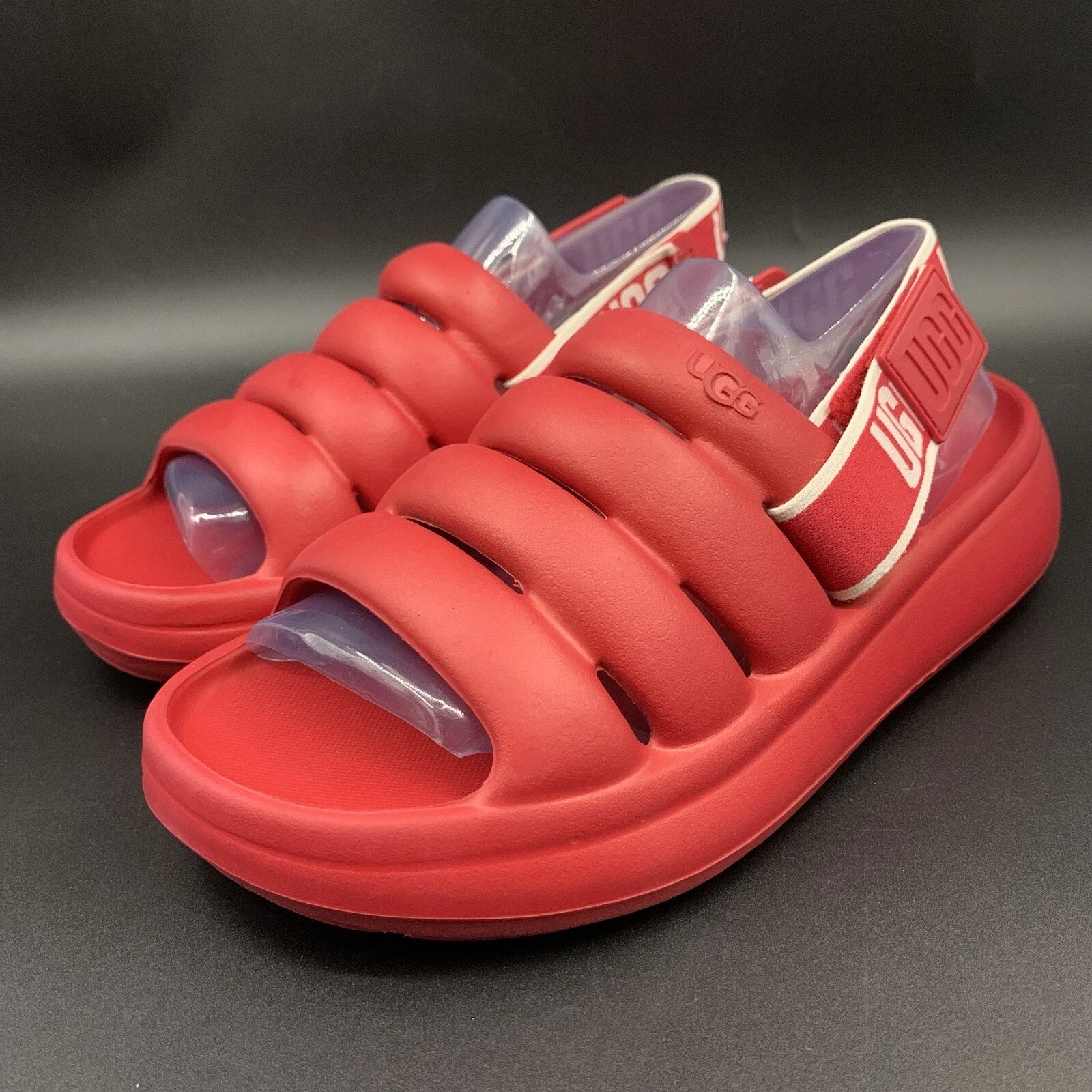 UGG SPORT YEAH SLIDE DONNA US 9 ROSSO IMPERMEABILE SLINGBACK SANDALO