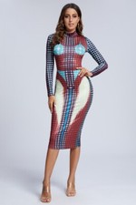 Top Seller Long Sleeve Multi Color Turtle Neck Bodycon Midi Dress