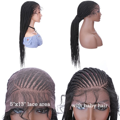 Natural Long Box Braids Lace Frontal Wig Black Brown Double Nice Braided Wigs - Picture 26 of 30