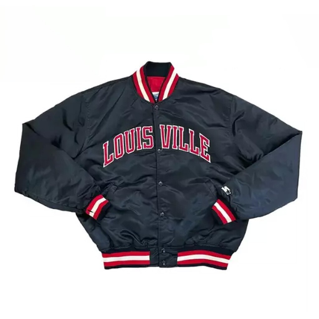 University of Louisville Cardinals Black Satin Varsity Jacket 80's