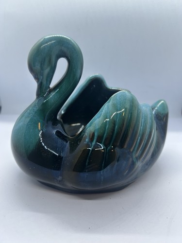 Blue Mountain Pottery Large Swan Vase, Blue & Black, Made in Canada