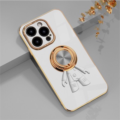 For iPhone 16 Pro Max/15/14/13/12/11 3D Astronaut Slim Ring Kickstand Phone Case