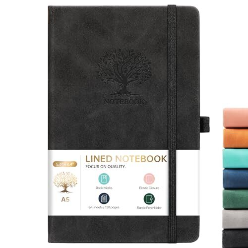 Lined Notebook Journal – Faux Leather Classic Ruled Notebook/Journal with Black