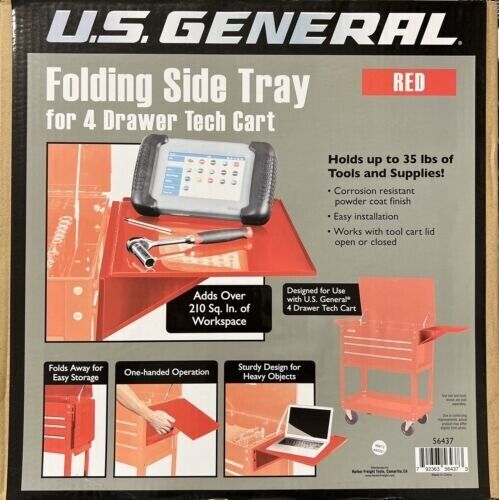 U.S. GENERAL Folding Side Tray for 4 Drawer Tech Cart, Red U.S. GENERAL Folding Side Tray for 4 Drawer Tech Cart, Red