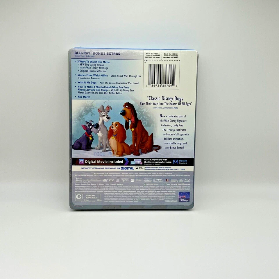 DISNEY LADY AND THE TRAMP BLU-RAY + DVD + DIGITAL HD STEELBOOK BRAND NEW SEALED - Image 2 of 2