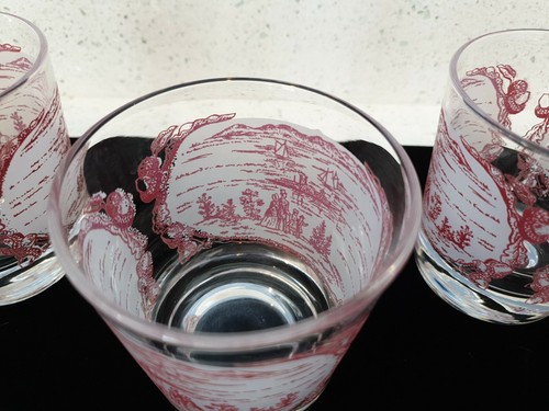 3 Antique Vintage MEMORY LANE Highball Whiskey Glass Mug Juice 3.5" Transferware - Picture 6 of 12