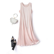 Womens 100 Silk Full Slips Long Chemise Sleeveless Nightie Sleepwear Base Dress
