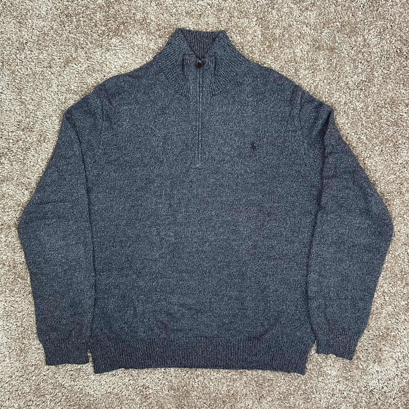 PONY POLO RALPH LAUREN UOMO taglia XL GRIGIO 1 4 ZIP PULLOVER ricamato