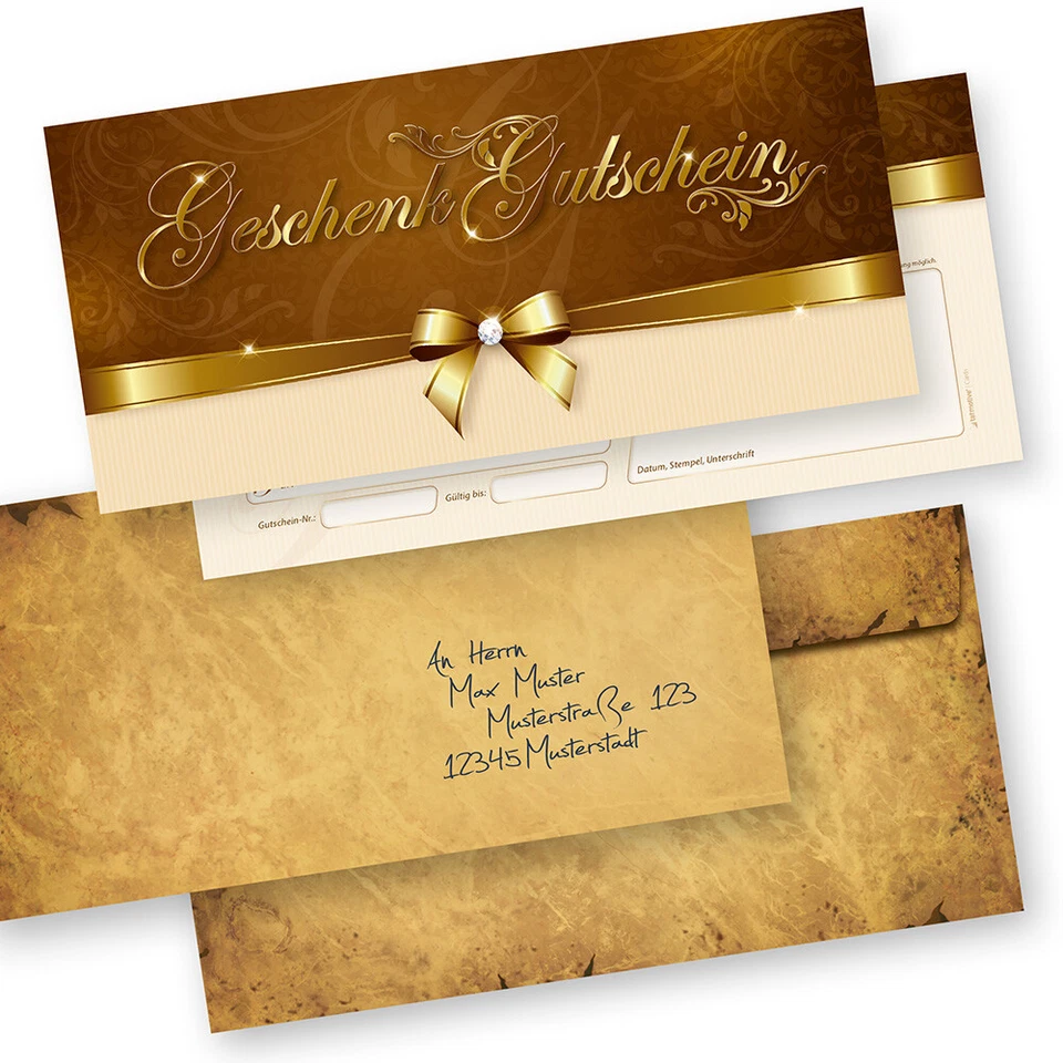 Geschenkgutscheine (50 Stück) mit Umschläge für Einzelhandel und Firmen