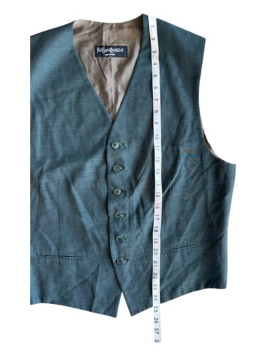 Vintage Yves Saint Laurent Vest Waistcoat Gilet Mens 21x25 Green Brown Back YSL - Picture 4 of 7