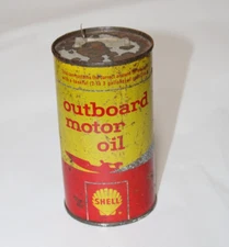 VINTAGE ADVERTISING SHELL OUTBOARD  MOTOR OIL 12 OZ   FULL