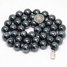 Fashion 8/10/12mm Rainbow Black Akoya Shell Pearl Round Beads Necklaces 16-36''