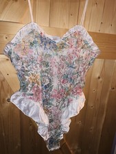 NEW Vintage Victoria's Secret Floral Satin Lace Trim Teddy Bodysuit Gold Label