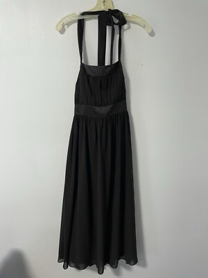 After Six Black Halter Neck Chiffon Midi Cocktail Party Dress LBD Size S