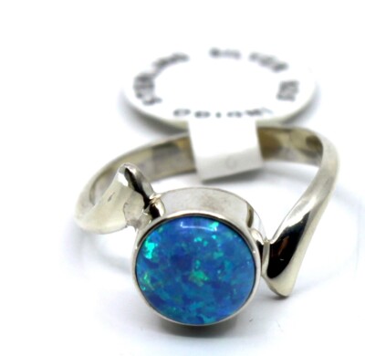 INDIGO blauer Opal runder Cocktail Ring Sterlingsilber 925 modern Wickeloptik Gr. 5,75