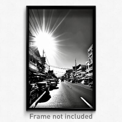 Pixel Art Poster - Black And White Thai City (8 Bit Video Game Print)
