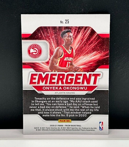 Baloncesto emergente Panini Prizm 2020-21 novato #25 Onyeka Okongwu RC Hawks - Imagen 3 de 3
