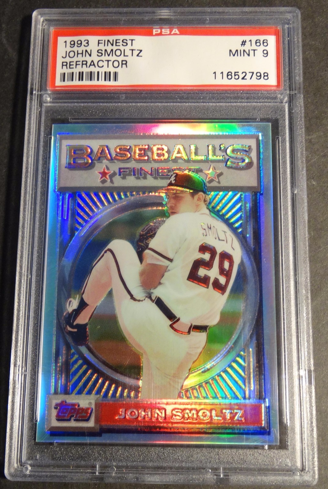 1993 JOHN SMOLTZ  TOPPS FINEST REFRACTOR #166  PSA 9 SHARP BRAVES