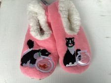 Snoozies Foot Covering Slippers CAT FISHBOWL Women's Size Medium 7/8 NWT