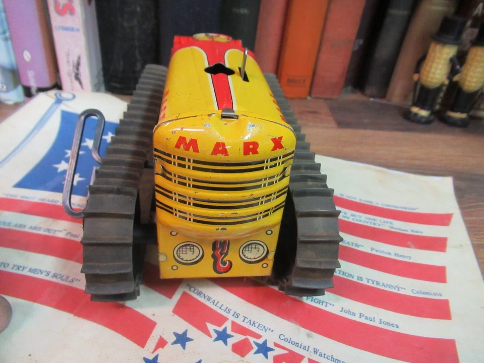 "TRACTOR DE ESCALADA MARX #5 litografía de hojalata de cuerda rojo/amarillo de la década de 1950 funcionando 8"" x 4,5""" Foto 2 de 4