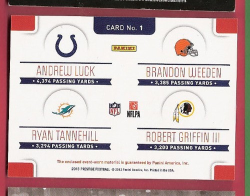 TARJETA DE CAMISETA ANDREW LUCK ROBERT GRIFFIN III RYAN TANNEHILL 4 #d299 BRANDON WEDEN - Imagen 2 de 2