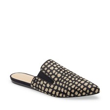 Jenni Kayne Genuine Calf Hair Leather Point Toe Mule Sandals Black Honey Giraffe