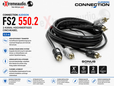 Connection Audison FS2 550.2 2-Kanal Hochwertiges Cinchkabel 5,5 meter RCA Cinch