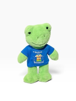 Build A Bear BAB 16'' Spring Green Frog Stuffed Animal Plush w/Reading T-Shirt