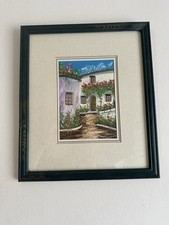 Quadro acrilico Impasto incorniciato colorato casetta mediterranea giardino art deco