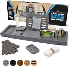 Wooden Bathtub Tray, Bathroom , Bath Tray for Tub, at Home Spa Essentials, Bo...