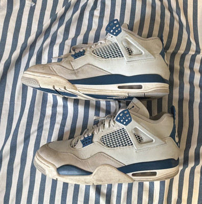 Nike Air Jordan 4 Men s White/Blue Mid Top Lace-Up Colorblock Sneakers