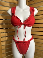 Red Two Piece Cute Bikini With Scallop Edges Size Large