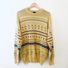 Vintage 90s St Bernard Sweater Men's Medium Yellow Patterned Made in Italy