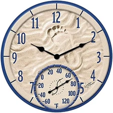 Taylor by the Sea Poly Resin Indoor and Outdoor Clock and Thermometer, Decorativ
