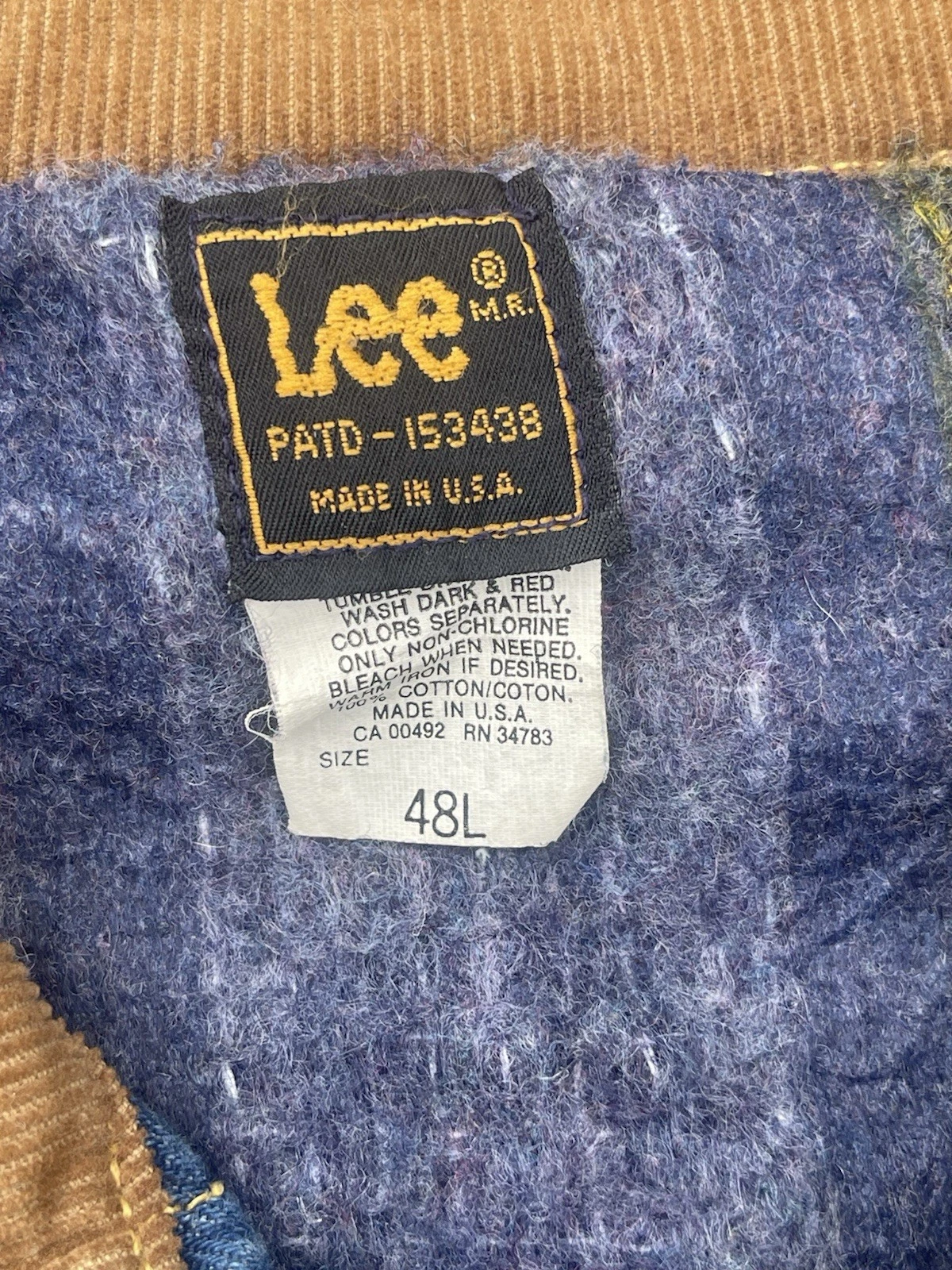 Vintage Lee Rider Blanket Lined Denim Jacket Mens 48L USA 100% Cotton Rancher - product detail image 3