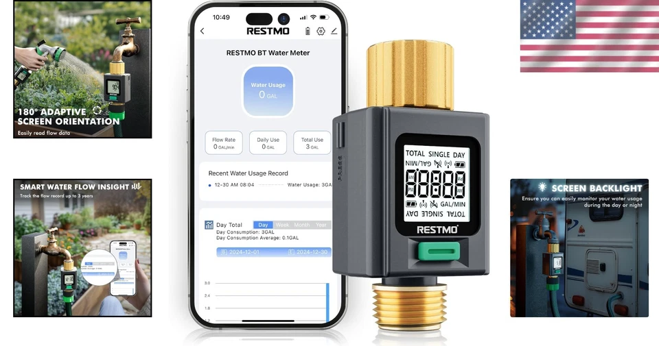 Versatile App-Controlled Water Meter with Adaptive Screen & Durable Brass Design - Image 2 of 4