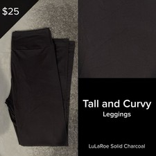 LuLaRoe NEW SOLID CHARCOAL GRAY Tall  Curvy TC Leggings SIZE 12-18 Almost Black