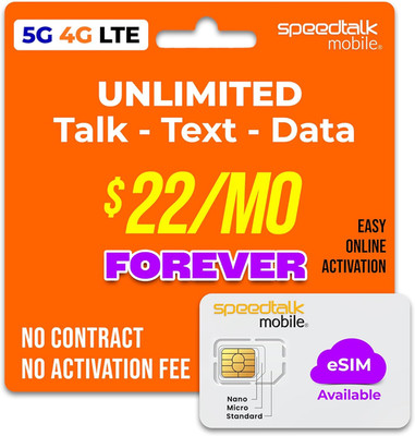 Pre-Paid Esim and SIM Card Starter Kit   No Contract Wireless $22Mo Talk Text Da