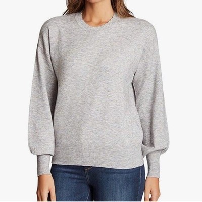 Ella Moss Maggie Heather Grey Balloon Sleeve Crew Neck Knit Sweater Size Large