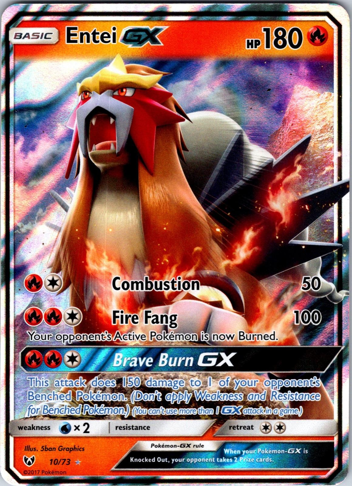 Entei GX 10/73 Holo GX Rare Shining Legends Pokemon Lightly Played