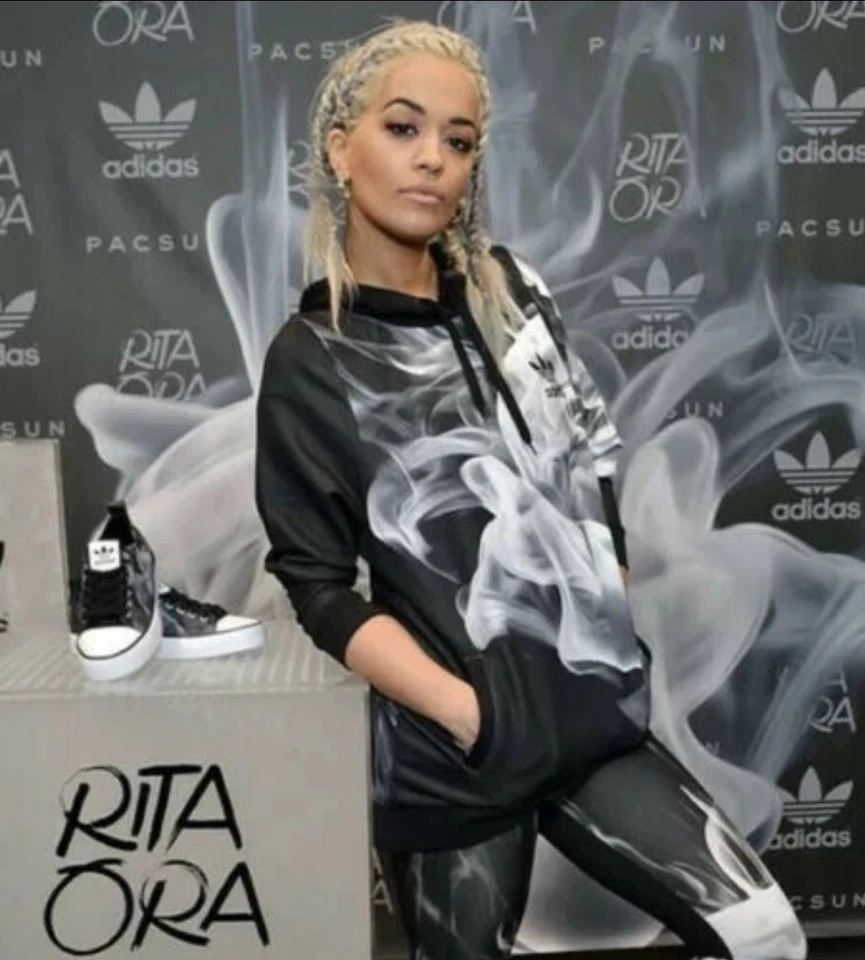 Adidas Originals x Rita Ora Smoke Print Oversized Hoodie Black White SZ L Rare - Image 2 of 4